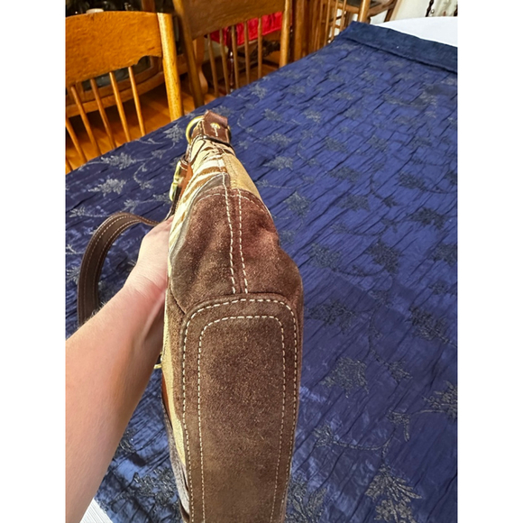 Coach Patchwork Shoulder Bag in Brown & Gold w/ Metal Hangtag - Picture 7 of 15